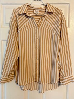 Olive & Oak Tan and White Striped Button-Down Shirt
